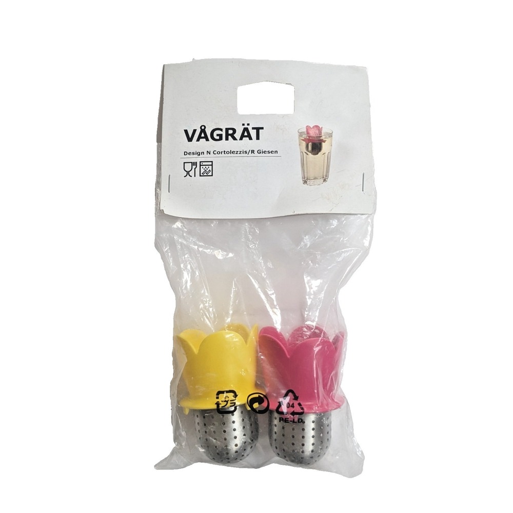 IKEA VAGRAT Flower‎ Themed Stainless Steel Tea Infusers Set of 2 Pink Yellow NIP